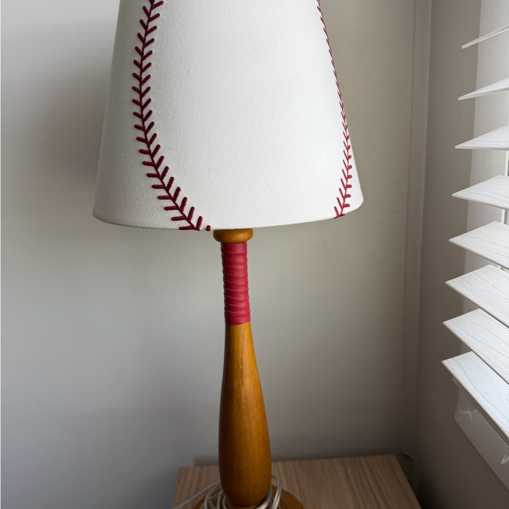 Pottery Barn Kids Baseball Stitch Lamp with Red and White Shade